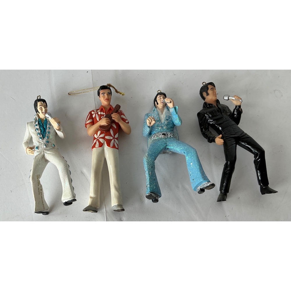 Elvis‎ Presley EPE Christmas Ornaments Set of 4 Jumpsuit Leather Hawaiian 5in